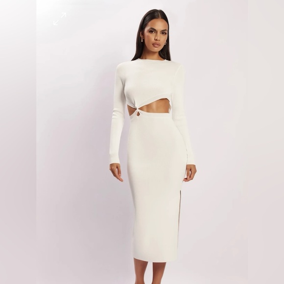 Twist Front Knit Midi Dress - White - Picture 6 of 8